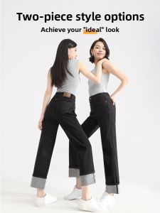 HIPPIE MISS | For Apple-shaped Women Straight Leg Jeans Colorfast Ankle-Length