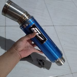 Knalpot Silencer saringan bor Inlet 50 tabung warna biru alumanium