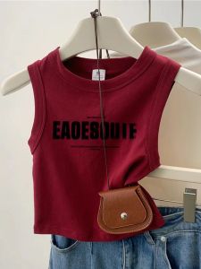 Red Hot Girl Sleeveless T-shirt Underwear for Women Summer Letter Printed Matching Outerwear Exposure Small Back Vest
