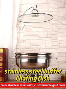 XINHONG Food Warmer 304 Stainless Steel Round Chafing Dish for Hotel Restaurant Dining Buffet Food Heated Hot Pot