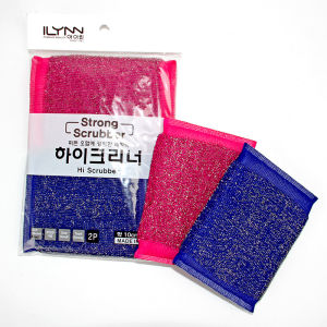 นำเข้าจากเกาหลี ilynnn ลวดเหล็กที่แข็งแกร่งผ้าเช็ดฟองน้ำแปรงล้างจานแปรงทำความสะอาดหม้อแปรงชามลวดเหล็กแผ่นใยขัดทําความสะอาด2P