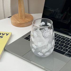 550ML Kawaii Miffy Cute Printed Glass Cup Big Belly Cup Milk Coffee Liquor Juice Cup Gift Toy for Girl