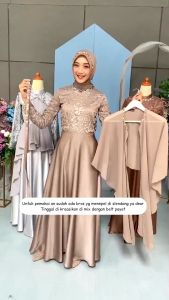 Rizkiya Set Gamis Free Belt Bisa 10 Looks Dengan Layer Ceruti Kombinasi Elegan