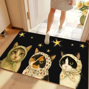 VIKAMA Mèo Con Dễ Thương Họa Tiết Ngôi Sao Mèo Thảm Chùi Chân Flannel Chống Trơn Trượt Mềm Mại Có Thể Giặt Được Thảm Trải Sàn Lối Vào Cho Phòng Ngủ Phòng Khách Ban Công