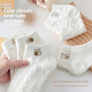Spring and Summer Hot-Selling Socks Girls Cloud Bear White Cute Womens Low-Cut Liners Socks Breathable White Socks Thin