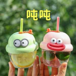Portable Cartoon Glass Straw Cup Mini