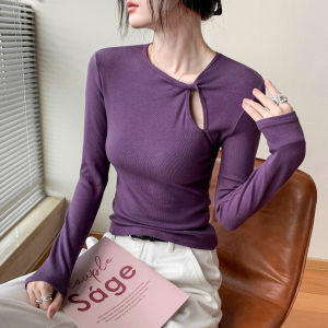 GEBEISHANG | Hollow Design Round Neck Long Sleeve Slimming T-shirt