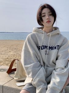 Áo Nỉ Dày Có Mũ Trùm Đầu Cho Nữ Dáng Rộng Dài Tay Chất Liệu Cotton 100% Phong Cách Đường Phố Cổ Tròn Mùa Thu Đông