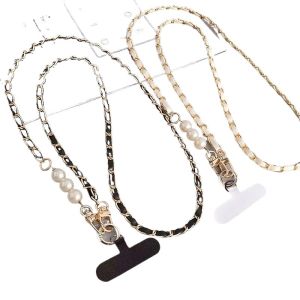 High-End Long Pearl Metal Phone Strap Crossbody Bag Chain Fashionable Universal Durable Travel Anti-Loss Phone Hanging Chain