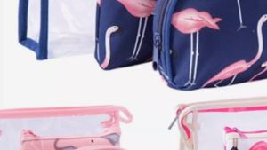 Set 3 - Tas Kosmetik Skincare Multifungsi Travel Organizer PVC Waterproof Motif Flamingo