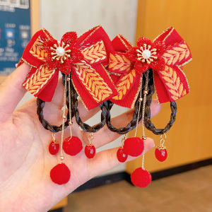 SHIPAILUO | New Year Childrens Hair Accessories Fake Braid Tassel Hair Clip Little Girl Traditional Chinese Style Hanfu Headwear