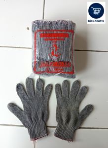 Sarung Tangan Kain Katun Abu Abu Benang Rajut Super / Sarung Tangan Tukan Bangunan 1 lusin 12 pasang