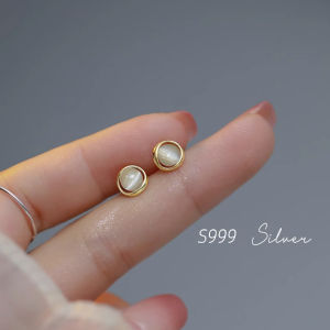 Mới Earrings S999 Bạc Đá Mắt Mèo Thanh Lịch
