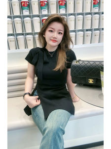 ชุดเสื้อผ้าคลุมตัวแบบผีเสื้อที่มีความรู้สึกในการออกแบบสําหรับผู้หญิงขนาดใหญ่ในฤดูร้อนลดน้ําหนักด้านข้างด้วยแขนสั้น