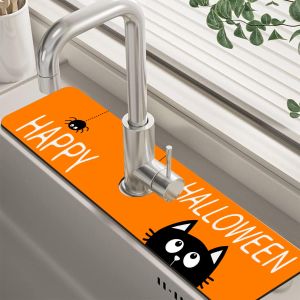 VIKAMA Halloween Cute Black Cat Kitchen Sink Splash Guard Absorbent Fast Drying Faucet Mat Sink Behind Drip Catcher Home Decor