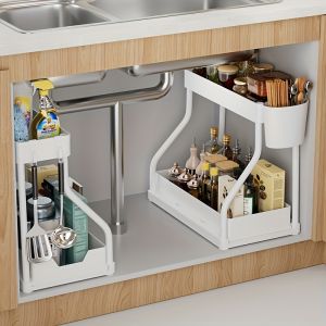 Double Layer Storage Rack Pull-out Storage Box Cabinet Sink for Organizing and Organizing Storage Racks  Kitchen Organizer