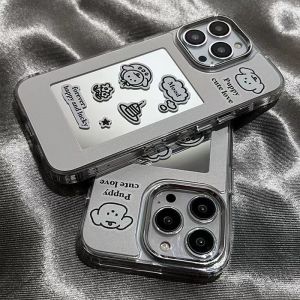 Cute Little Dog Rice Bottom Phone Case Creative Mirror Anti-fall for Apple 14/16 13 11/12pro Max XS/XR 7P Soft Silicone Protective Cover