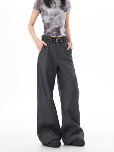 Grey Bell Bottom Suit Pants Womens Casual Wide Leg Pants mid Waist Deconstructed Cleanfit Trousers Fashionable Commute Wear