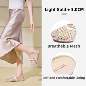 Josiny | New Summer French Pearl Padded Slides Slip-on Soft Bottom Flat Shoes