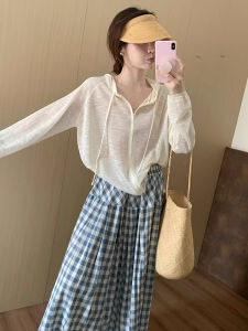 Áo Len Cardigan Mỏng Mùa Hè Bằng Lụa Băng Màu Trắng Có Mũ Trùm Đầu Chống Nắng Cho Nữ Áo Khoác Ngoài Mỏng Rộng Rãi Bằng Vải Voan