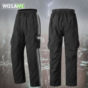 WOSAWE Waterproof Pants Outdoor Motorcycle Cycling Camping Hiking Rain Pants Reflective Portable Fishing Rain Trousers 2 Pockets