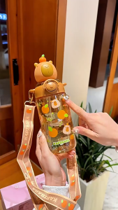 580ml Botol Air Capybara Water Bottle Kids Straw Heat-resistant School Tritan Water Bottle Large Capacity