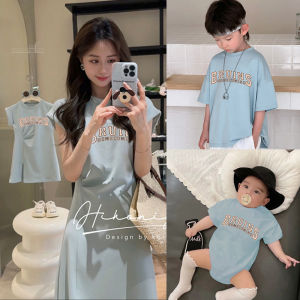 Summer Cotton Blend Short Sleeve Family Matching Outfits Mommy Daughter Dress Baby T-Shirt Korean Style Childrens Clothing