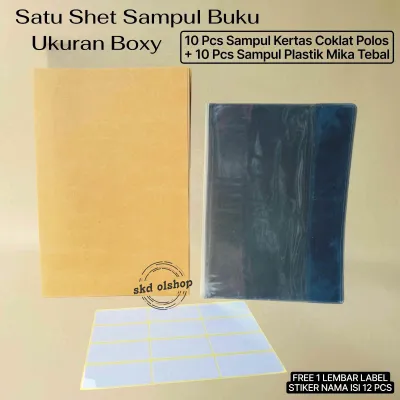 SAMPUL BUKU TULIS SATU SHET ISI 20 PCS 10 PCS SAMPUL MIKA + 10 PCS SAMPUL COKLAT FREE STIKER LEBEL NAMA