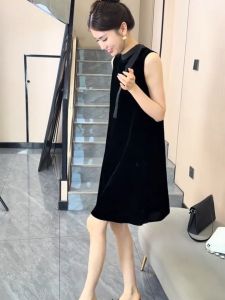 ชุดเดรสทรงเอแขนกุดบางๆ สำหรับฤดูร้อน ชุดเดรสสีดำหรูหรา ชุดเดรสสั้นสไตล์นักเรียน ชุดเดรสผู้หญิง ชุดเดรสทรงเอ