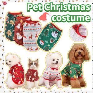Dog Clothes Pet Christmas Costume Santa Pattern Cotton T-Shirt Festival X-mas Dog Cat Clothing XS-L