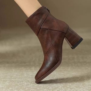 British Style Faux Suede Short Boots Womens High Heel Winter Warm Lined Leather Boots Autumn Season Fashion Booties