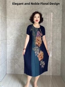 New Womens Long Folded Dress Elastic Waist Slimming Cool Comfortable Summer Fairy Skirt V-neck A-line Style Casual Fashion