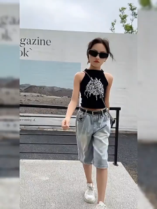 2025 Denim Short For Kids Girls 6-15yrs Korean Style Cute Design Fashion Loose Soft Summer Shorts Casual Denim Jorts for Kids