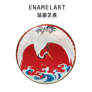 FL.ART Enamel Painting Xiangrui Crane round Luxury Entrance Restaurant Decorative Artwork Chinese New Style Home Decoration