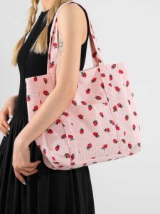 กระเป๋าผ้าแคนวาส Meria พร้อมกระเป๋าสะพายไหล่ความจุขนาดใหญ่ลายผลไม้ปักสําหรับการจับคู่และการช้อปปิ้งในชีวิตประจําวัน เหมาะสําหรับเยาวชน