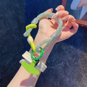 Luxury Glitter Rhinestone Mesh Chain Braided Short Phone Strap - Wrist Handheld Pendant Keychain Decorative Hanging Ornament