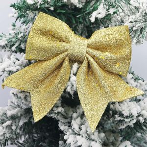 2Pcs/pack 15 * 12.5cm Christmas Bow Sequins Pearl Cotton Cute Christmas Tree Decorations Gift Packaging Accessories Wall Door Window Pendants Cake Decorations Photography Props Atmosphere Materials DIY Hair Accessories
