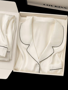 ชุดนอนผ้าไหมคอตตอน 2 ชิ้น แขนยาว ลายสีพื้น สไตล์เรียบง่าย สำหรับผู้ชายและผู้หญิง Coy Kiss ชุดนอนฤดูใบไม้ร่วง