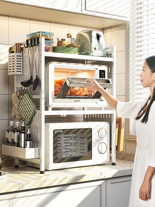 Kitchen Microwave Oven Storage Rack For Home Retractable MultiFunction