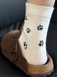 Ow ~ Small Milk Blocks Dog Paw Prints Wawa! Its So Cute Rua Cartoon Socks Cats Paw Pattern College Style Stockings
