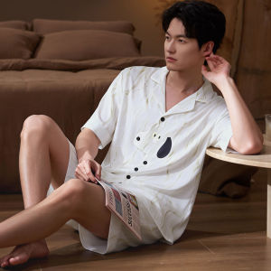 LEZIMENG | Cute Cartoon Ice Silk Cool Sensation Sleepwear Set Short Sleeve Shorts