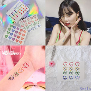 WOOLOVE 1 Sheet Cute Ins Hot Waterproof Tattoo Stickers Fashion Smiley Heart Face Body Temporary Tattoo Stickers Random Style