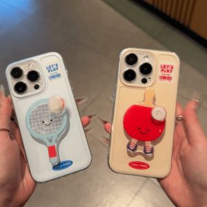 Upaitou Casing for Iphone 15 Promax 15pro 15plus IPhone 16 15 14 13 12 11 Pro Max Cartoon Cute Expressions Table Tennis Bracket Phone Case with Bracket Protective Silicone Shockproof Soft Back Cover