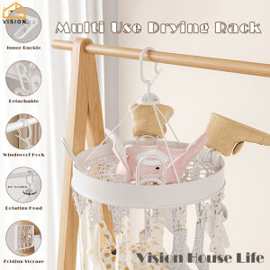 Vision 24 Clips Round Hanger Windproof Clothes Clip 360° Swivel Drying Racks Foldable Hook Multi-Functional Clothes Drying Rack for Socks and Underwears - with Shoe Drying Rack