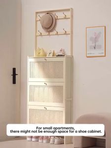 Cream-Colored Shoe Cabinet Dust Proof Shoe Cabinet Bamboo Breathable Rattan Door Shoe Organize 11Layers