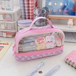 Túi Đựng Bút  2 Tầng Có Quay Xách hình Hoạt Hình Dễ Thương Siêu Nhẹ Cho Bé Gái Đi Học
