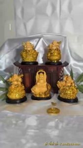 (แบบใหม่)พระสังกัจจายน์นั่งบนของมงคล ขนาดสูง4.5นิ้ว สีทองพ่นทราย ฐานกลม มีให้เลือก5แบบ