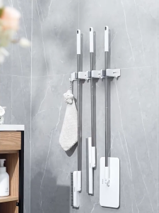 Ecoco Aluminum Mop Holder Wall-Mounted Broom Holder Clamp for Bathroom Organization Strong Sticky
