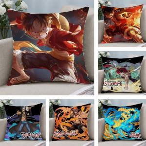 Bandai | One Piece Monkey D Luffy Anime Plush Pillow Cover Soft Short Plush Cushion Cover For Sofa Bedroom Home Decor Gift Decoration