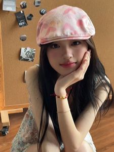 หมวกเบเร่ต์ทรงหางเป็ดสีชมพูรูปหัวใจสไตล์เกาหลีสำหรับผู้หญิงในช่วงฤดูร้อน หมวกกันแดด หมวกเด็กส่งหนังสือพิมพ์ หมวกทรงกลับหลัง หมวกทรงหางเป็ด